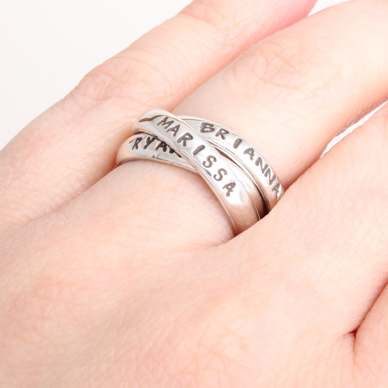 Custom Sterling Silver Name Ring Triple Interlocking Band