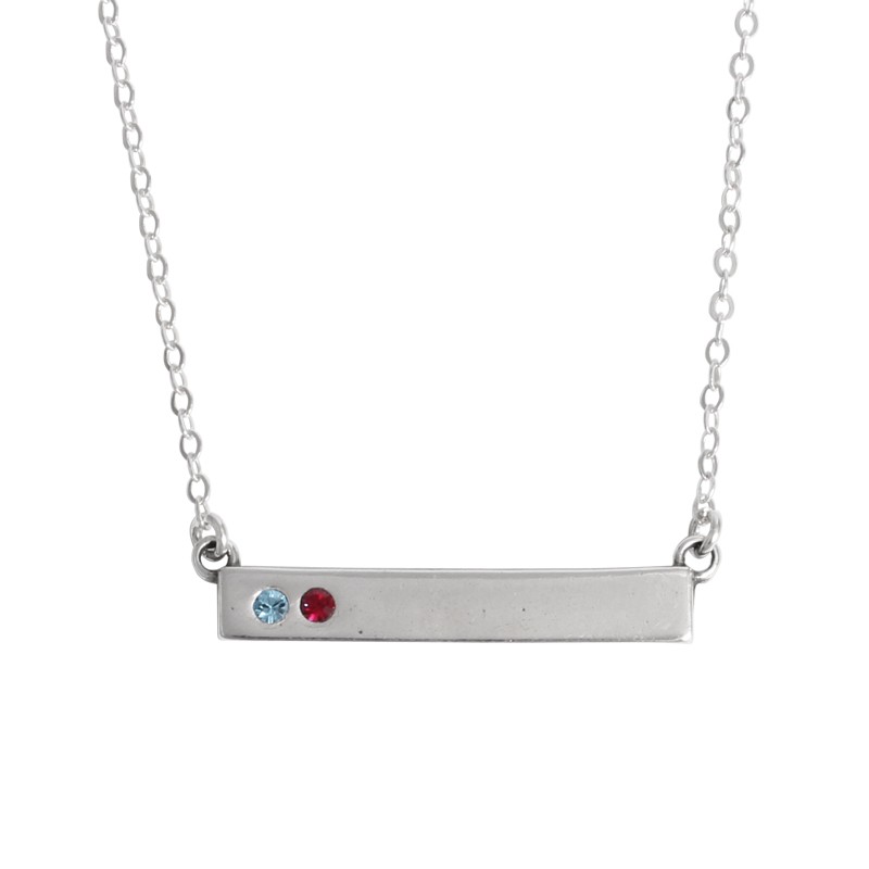 Silver Bar Necklace with 2 Birthstones 