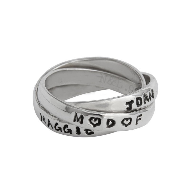 Mother Daughter Ring Silver, Hand-Stamped Triple