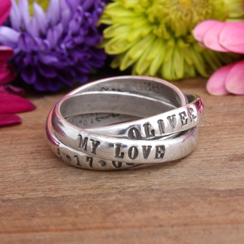 Personalized Mom Rings Skinny Stacking Name Rings Womens Sterling Silver  with custom Kid's Names
