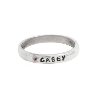 Stackable Birthstone Name Ring in Silver, Flush Setting, Personalized