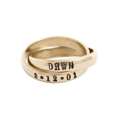 Personalized Name Ring 14k Gold, Double Band, Hand-Stamped