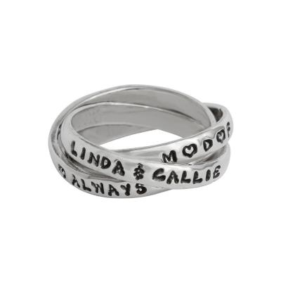 Mother Daughter Ring Silver, Hand-Stamped Triple