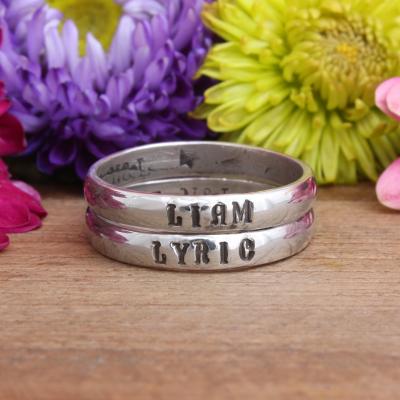 Stacking Name Rings, Personalized Ring for Mom, Stackable Rings