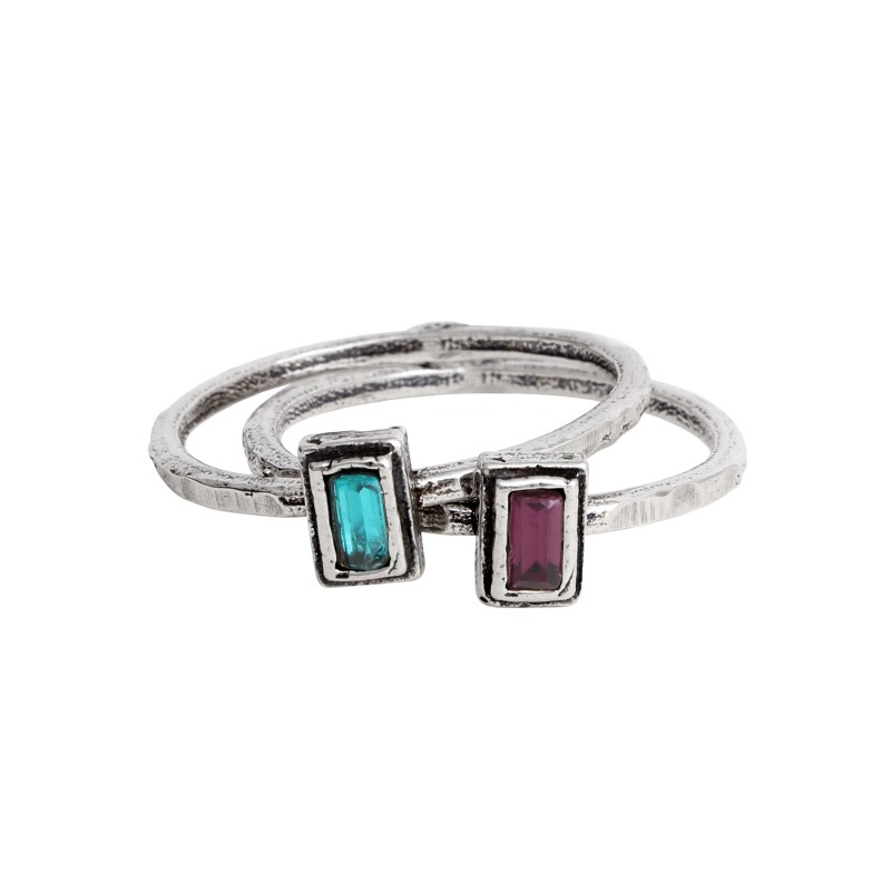 Stackable Birthstone Rings in Silver - Rectangle Setting